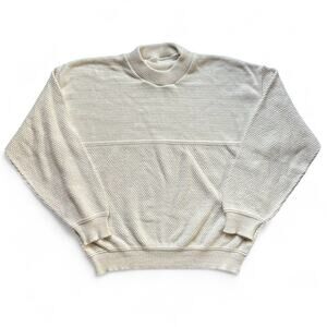 Vintage Textured Knit Cream Woven Sweater Earthtone Cottage Oversize XL Neutral